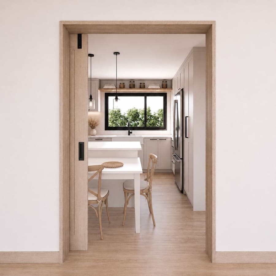 Acceso a la cocina con puerta corredera