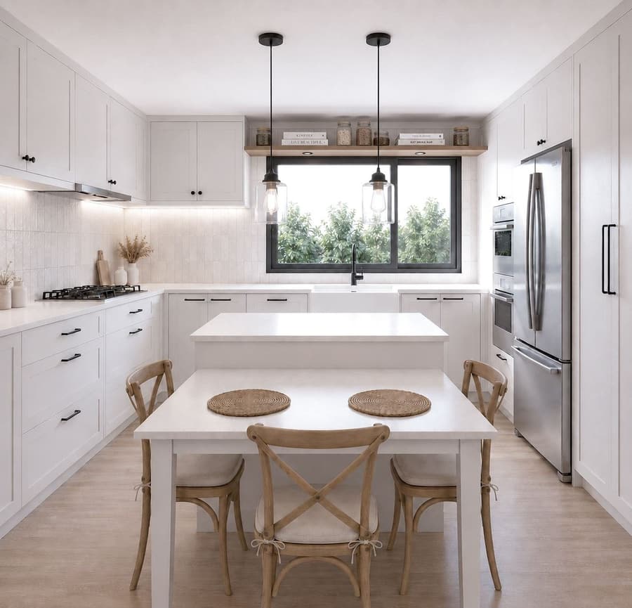 Cocina con isla y comedor de diario