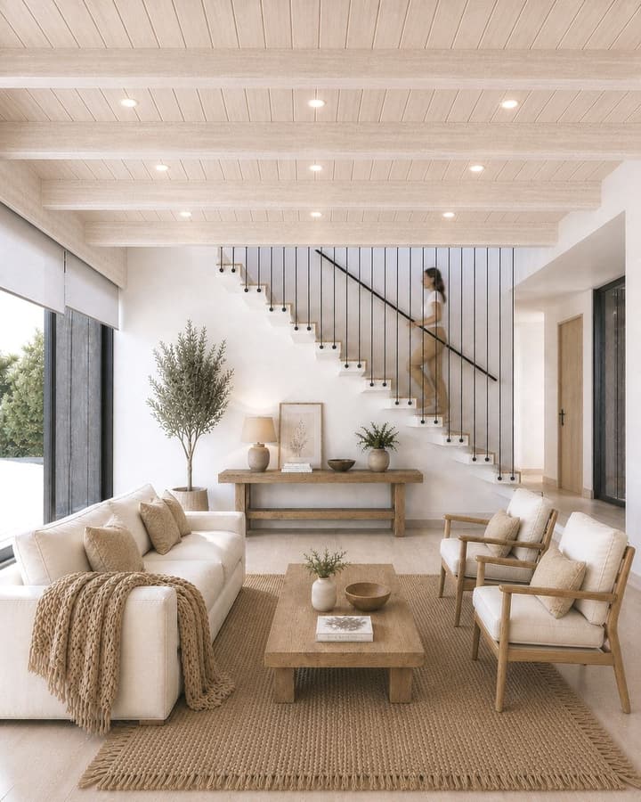 Living con escalera de peldaños volados